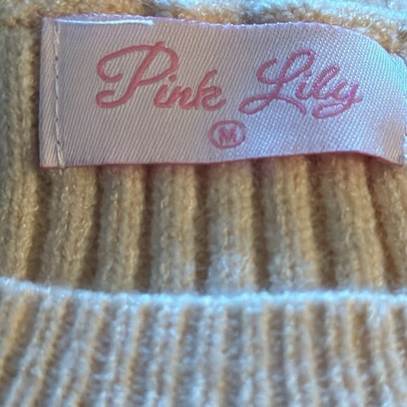 Pink Lily ribbed cream cropped crewneck women’s sweater Sz M - Picture 4 of 7